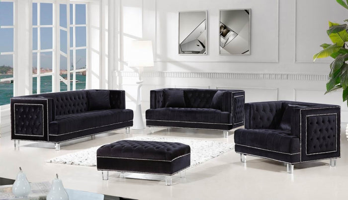 Luke Tufted Velvet Living Room Collection in Black, Navy, Grey or Cream