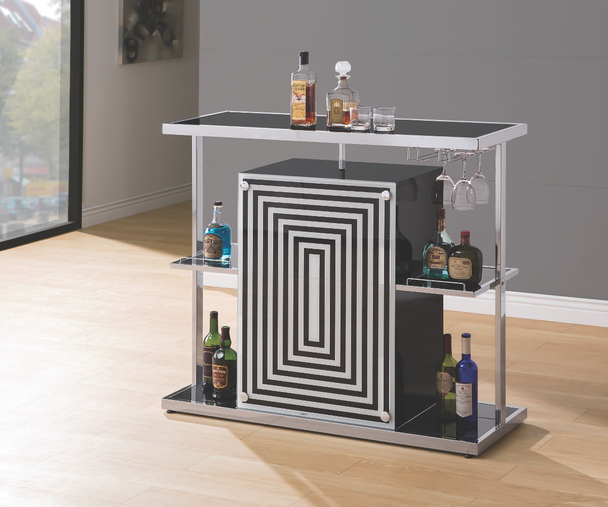 Contemporary Black Glass Top Bar Unit