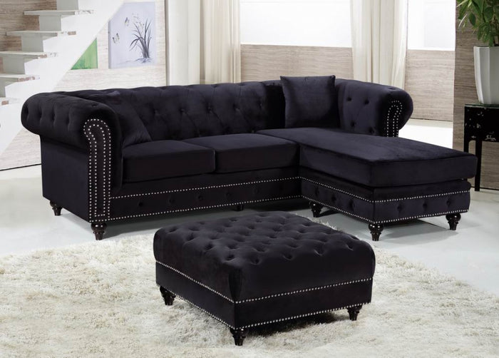 Serena Tufted Velvet Rolled Arms Reversible Sectional in 4 Color Options
