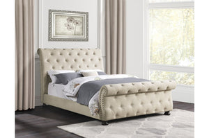 Clifton Upholstered Sleigh Bed in Beige or Grey