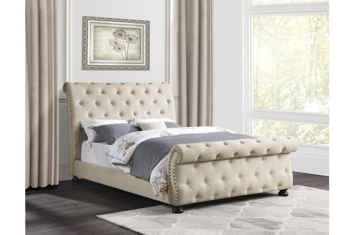 Clifton Upholstered Sleigh Bed in Beige or Grey