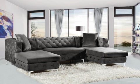 Gill Tufted Velvet Double Chaise Sectional in 3 Color Options