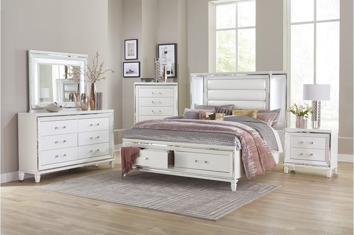 Jasmina Storage Bedroom Collection with LED Lighting in White or Grey