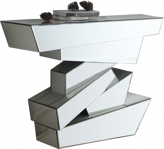 Jay Mirrored Geometric Design Console Table