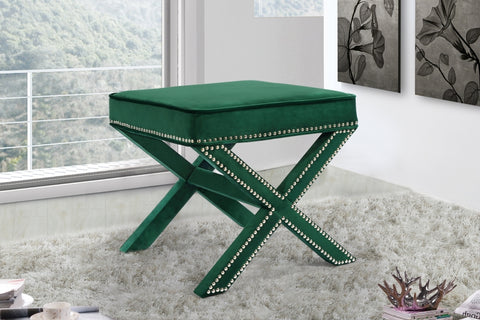 Dixon Velvet Ottoman/Bench with Chrome Nailheads in 6 Color Options