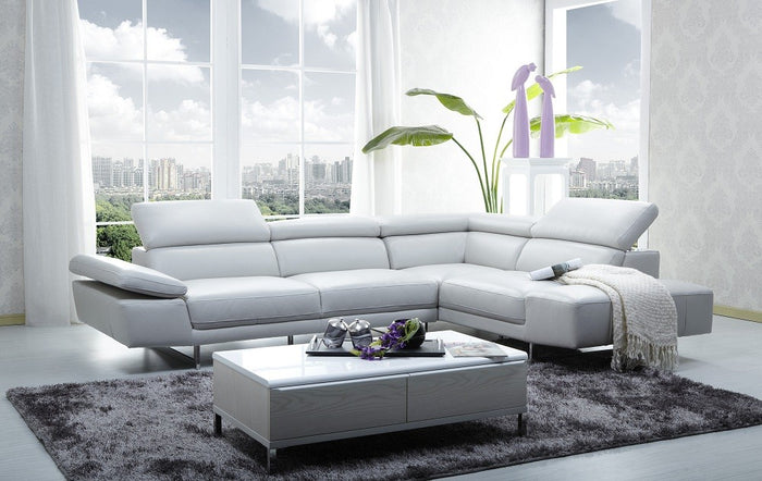 Prem White Italian Leather Sectional with Adjustable Headrests