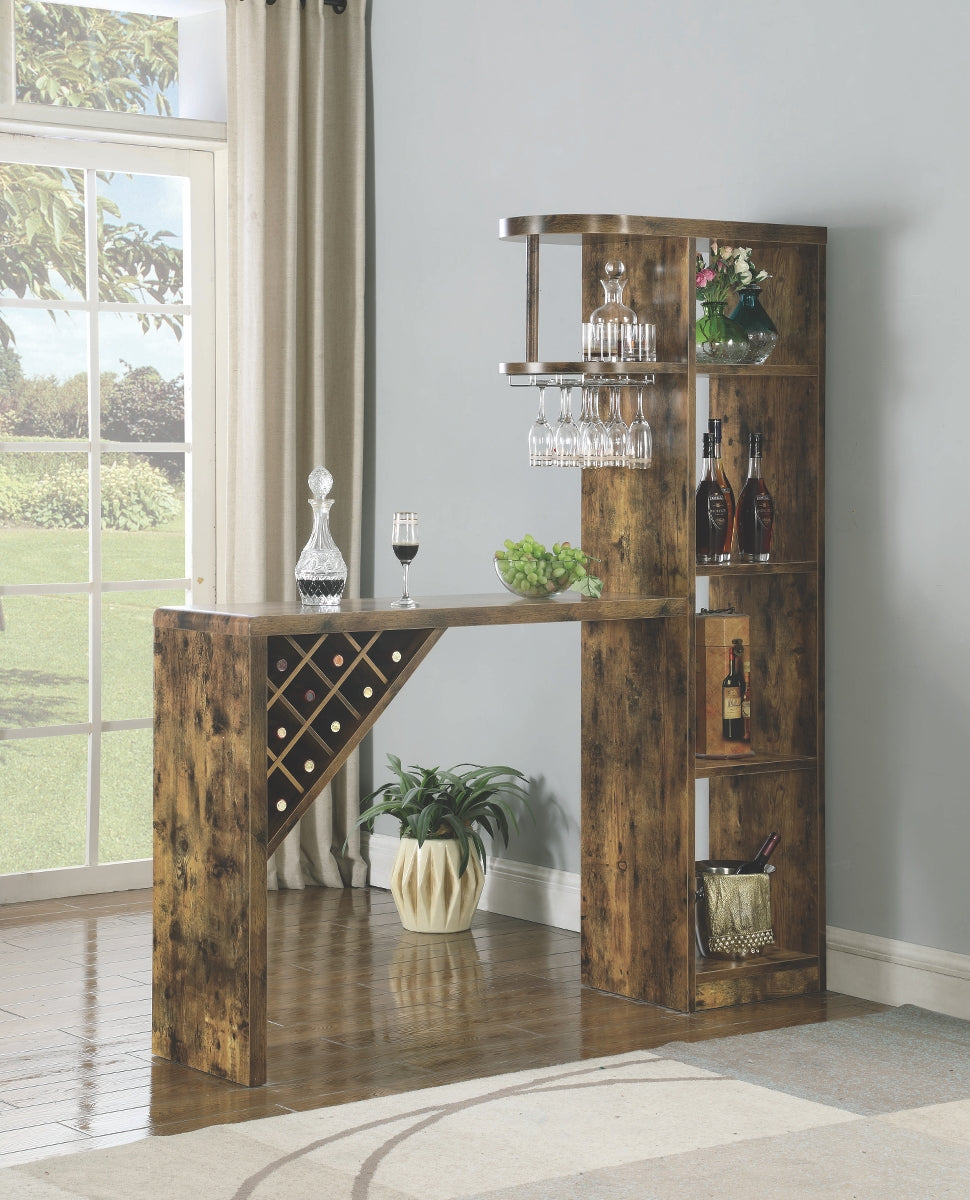 Antique Nutmeg Bar Table with Wine Storage