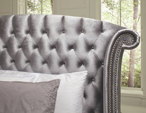 Dena Grey Velvet Tufted with Nailheads Bedroom Collection