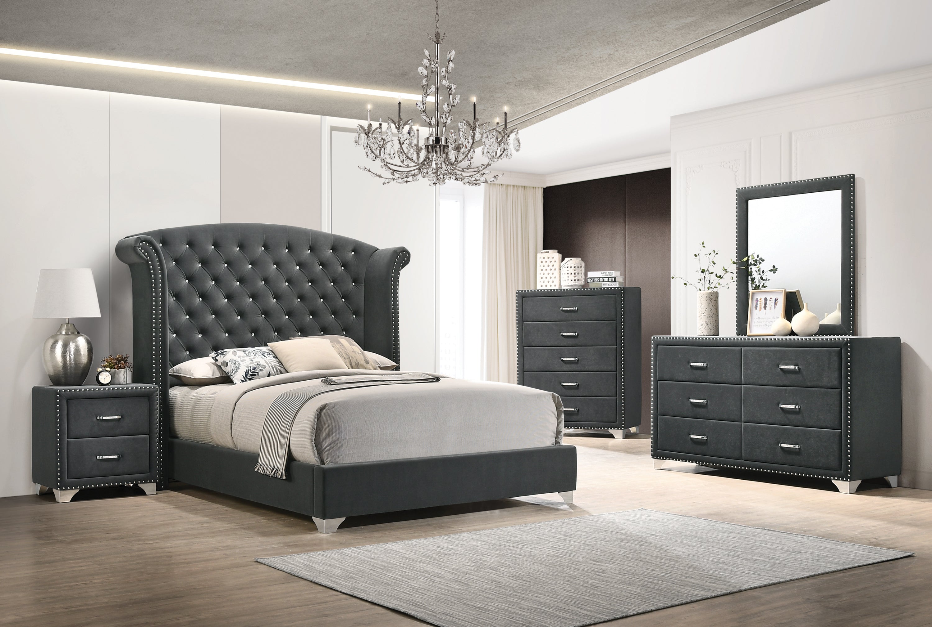 Melanie Grey Velvet Bedroom Collection