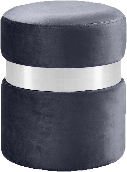Heidi Round Velvet Ottoman in Grey, Black or Navy
