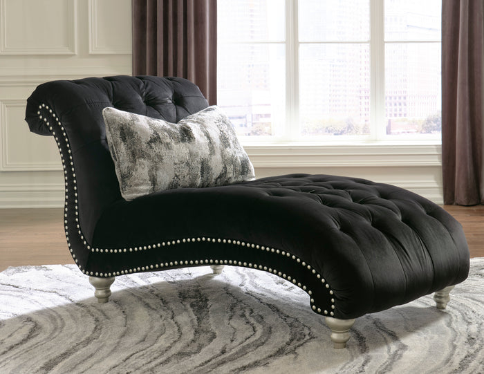 Harriet Black Chaise with Pewter Nailheads
