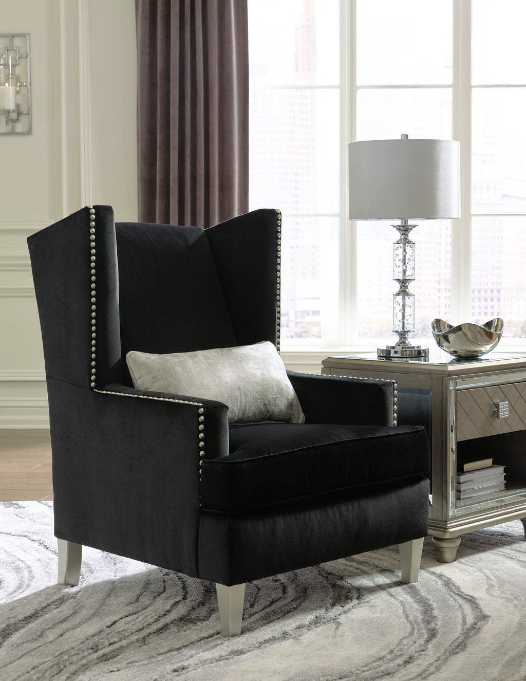 Harriet Black Accent Chair with Pewter Nailheads