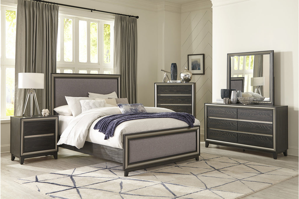 Ebony Bedroom Collection with Silver Banding Accents