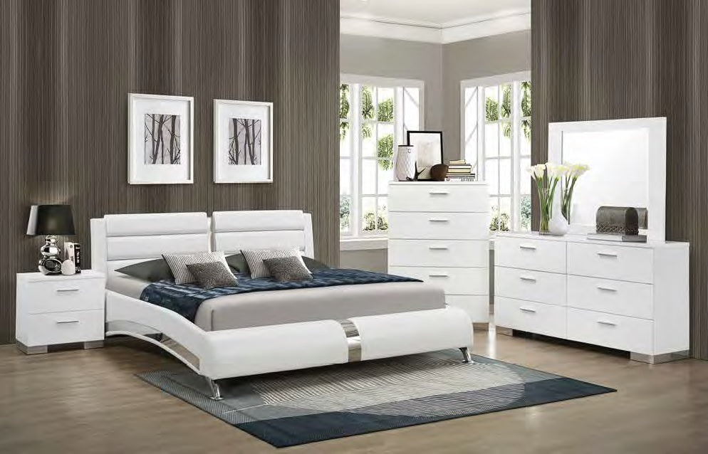 Felicity White Leatherette Platform Bed