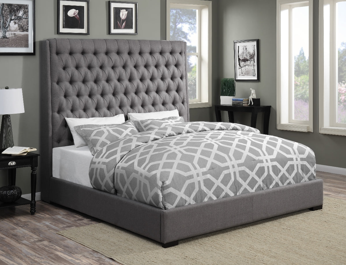 Camella Tufted Fabric Bed in Grey