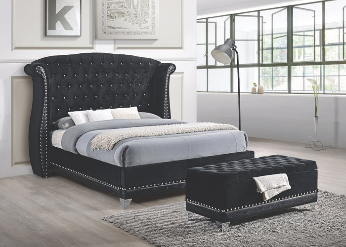Zini Upholstered Black Velvet Glam Tufted Bed