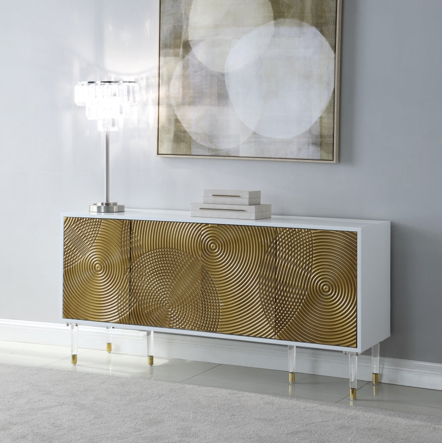 Noelle White Sideboard with Gold Doors and Acrylic Legs