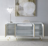 Noelle White Sideboard with Gold Doors and Acrylic Legs