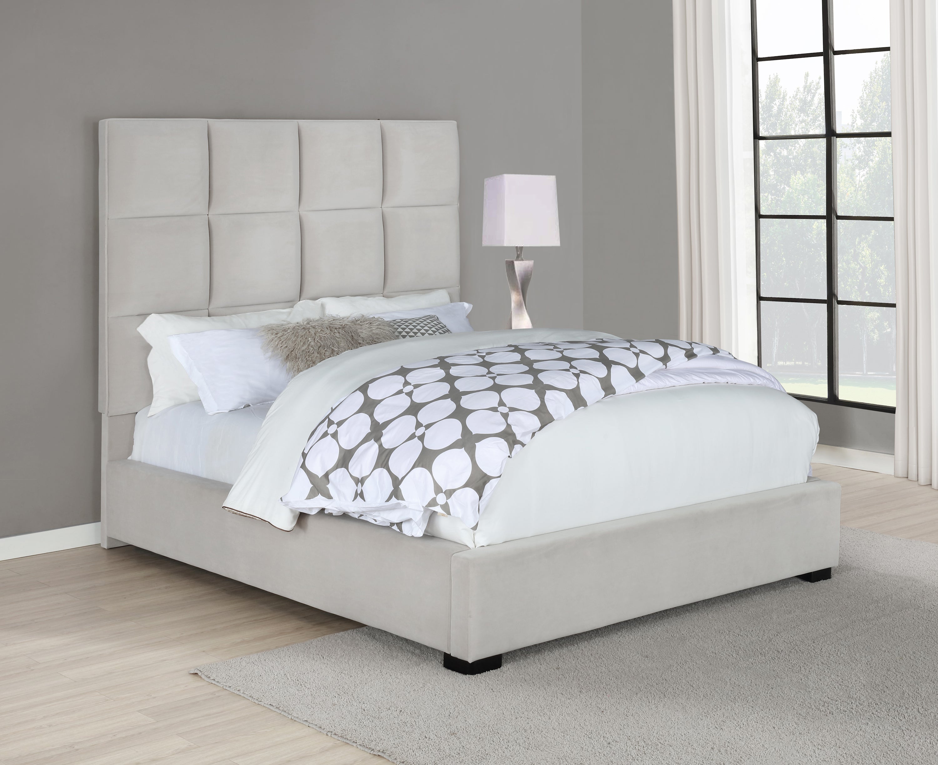 Fanny Beige Velvet Upholstered Bed