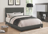 Boyce Fabric Upholstered Bed with Nailhead Trim in Ivory, Charcoal, or Grey