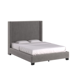 Pleated Wingback Upholstered Bed in Taupe or Grey