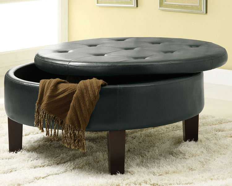 Round Upholstered Storage Ottoman with Tufted Top