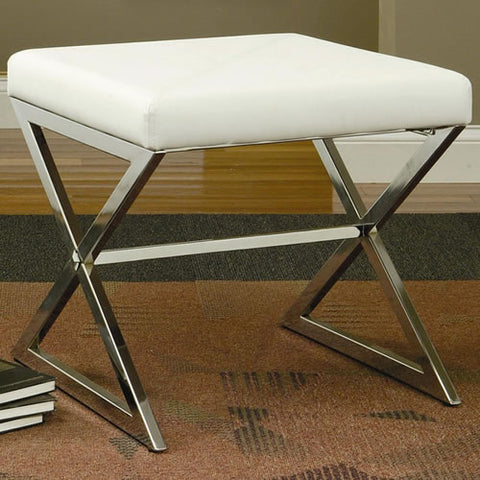 Modern White Leatherette Ottoman