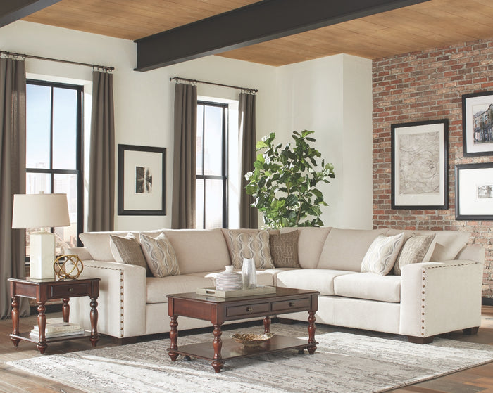 Aries Oatmeal Chenille Sectional with Decorative Nailheads