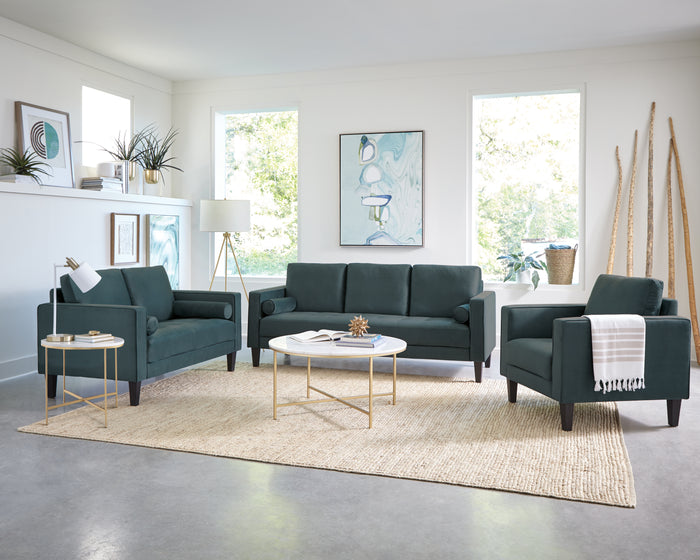 Gunter Dark Teal Fabric Living Room Collection