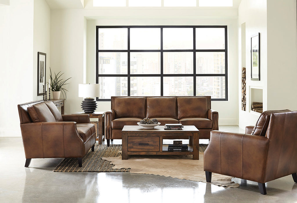 Soto Mottled Brown Leather Living Room Collection
