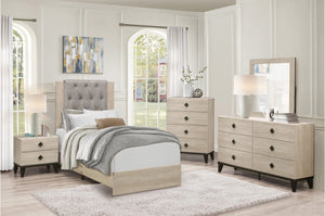 Whitney Bedroom Collection with Grey Tufted Linen Headboard