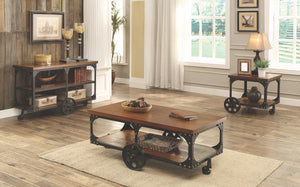 Rustic Brown Occasional Table Collection with Casters