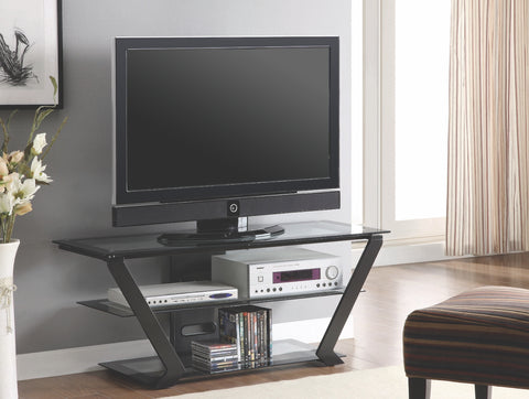 Glass Shelves & Black Steel Frame TV Console