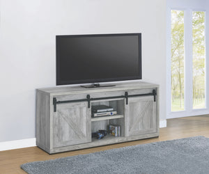 Grey Driftwood TV Stand with Sliding Barn Doors in 3 Sizes