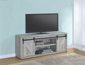 Grey Driftwood TV Stand with Sliding Barn Doors in 3 Sizes