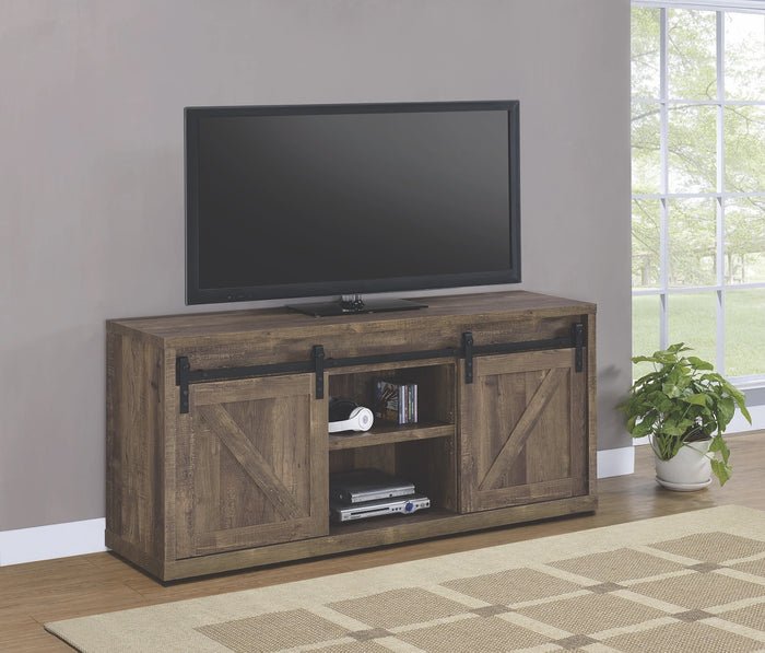 Rustic Oak TV Stand with Sliding Barn Doors in 2 Sizes