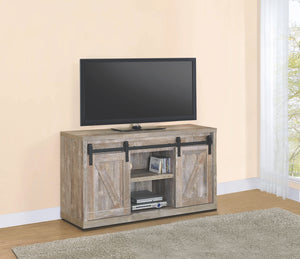 Weathered Oak TV Stand with Sliding Barn Doors in 3 Sizes
