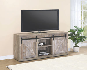 Weathered Oak TV Stand with Sliding Barn Doors in 3 Sizes