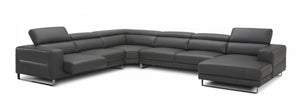 Hawkins Leather Sectional with Adjustable Headrests in Grey or White