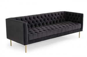 Chandra Dark Grey Velvet Tufted Sofa