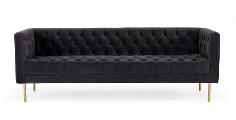 Chandra Dark Grey Velvet Tufted Sofa