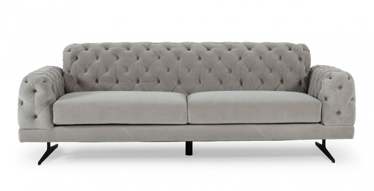 Sarina Modern Grey Velvet Tufted Sofa