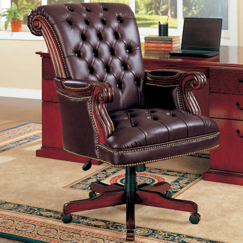 Traditional Leather Office Chair with Tufted Seat
