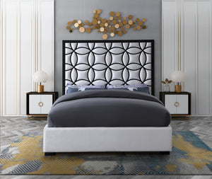 Talman White Velvet Upholstered Bed