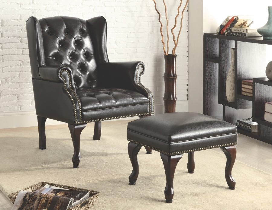 Traditional Wing Back Button Tufted Chair and Ottoman