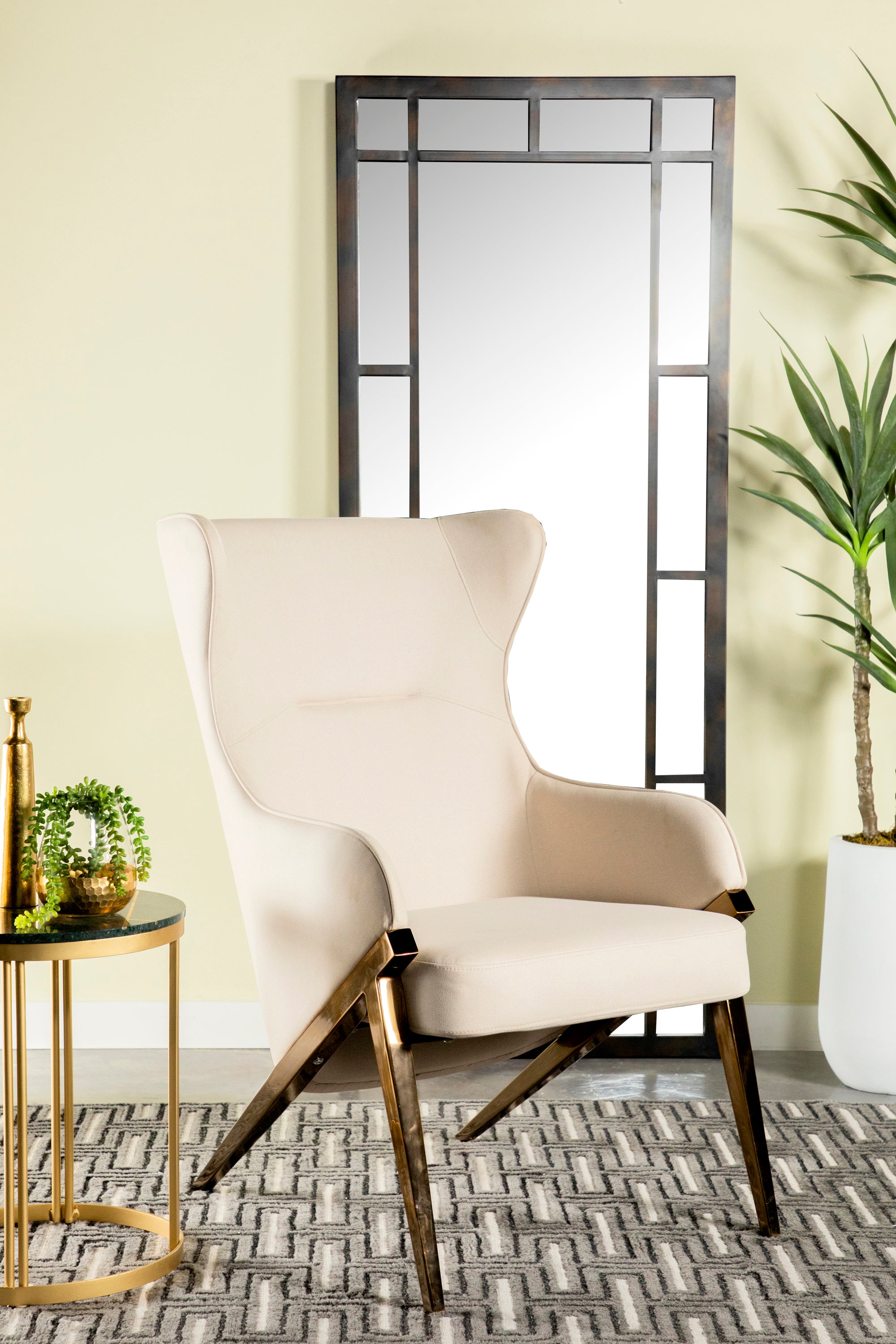 Brushed Bronze Accent Chair in Cream or Slate