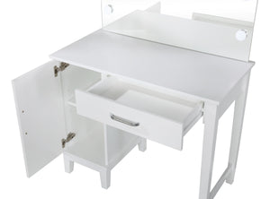 White Hollywood Style Vanity with Stool