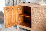 White Distressed Geometric Carved Accent Cabinet