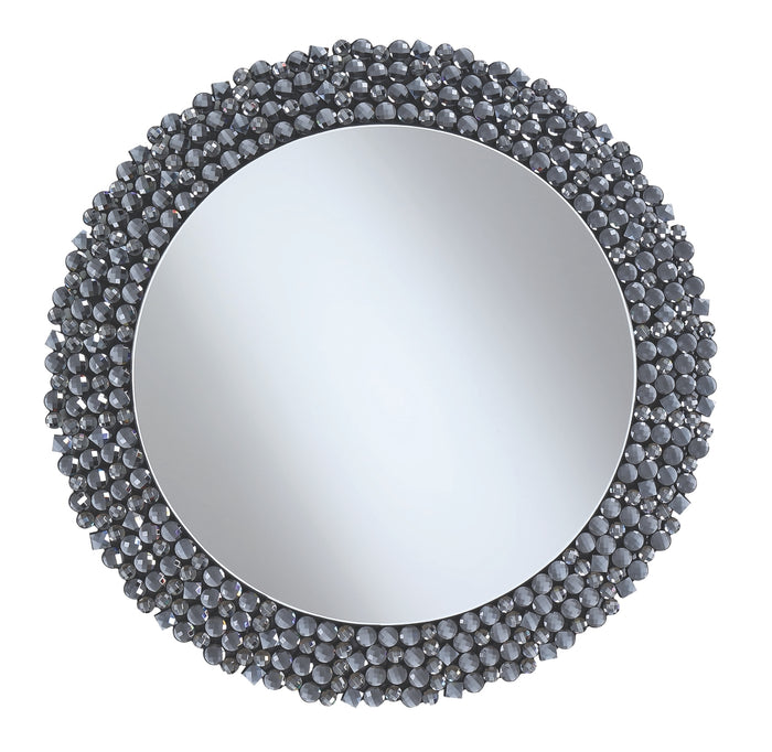 Round Grey Beaded Frame Wall Mirror