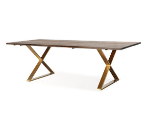 Rustic Ash Wood Top Dining Table with Gold Base